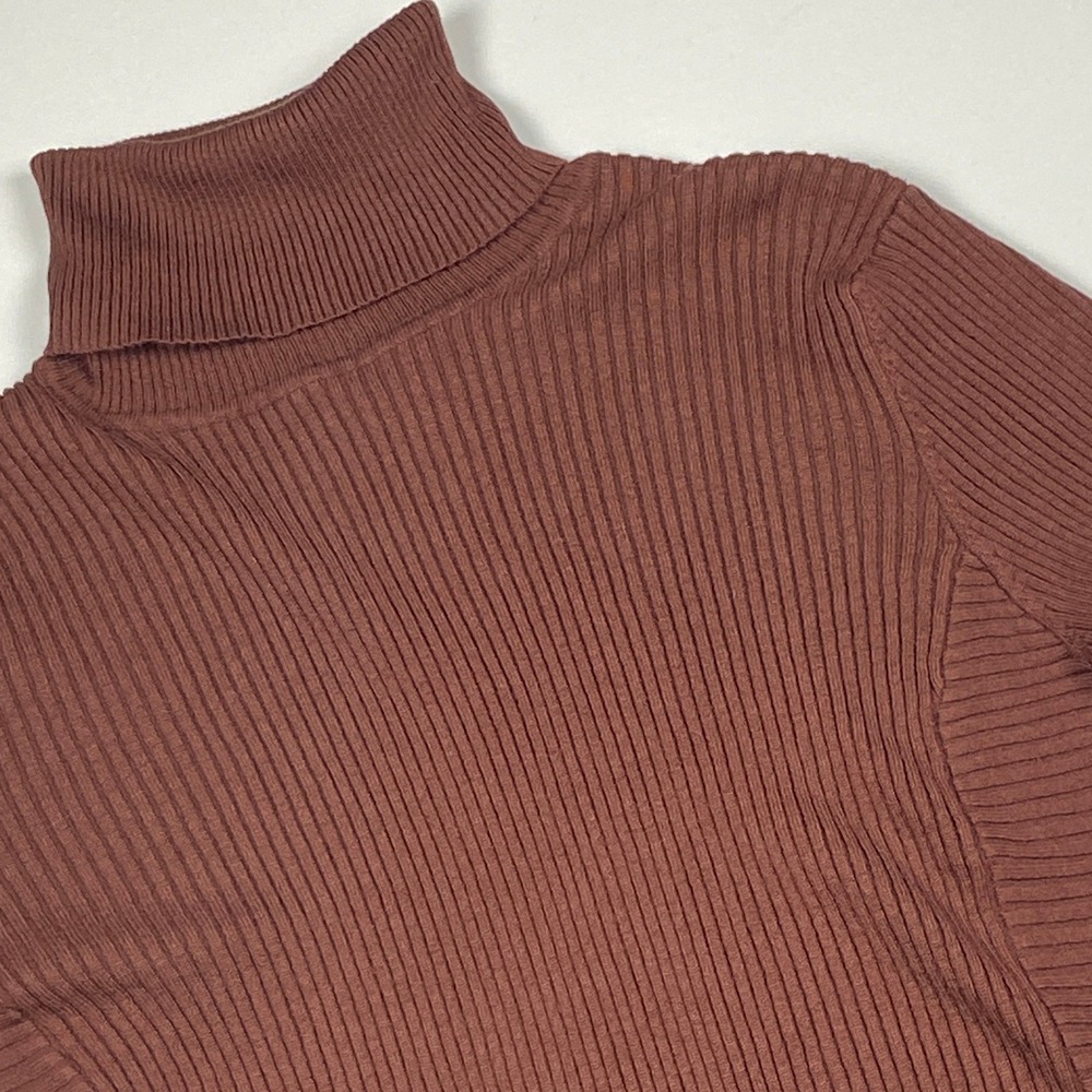 Retrology Ribbed Turtleneck Sweater Size XL Brown Zipper Cuff Rayon Blend Knit